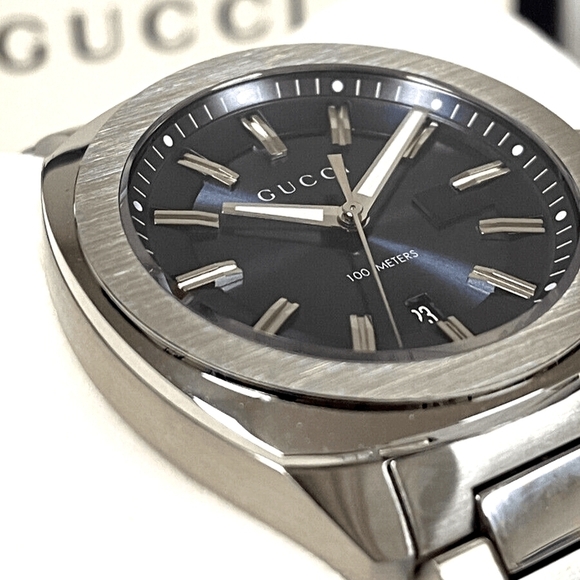 G Metallic Silver and Black Timepiece